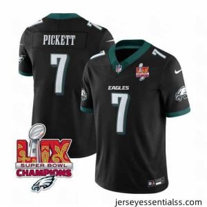 Philadelphia Eagles 7 Kenny Pickett Black 2025 Eagles Logo Super Bowl LIX Patch New F.U.S.E  Vapor Limited Stitched Football Jersey