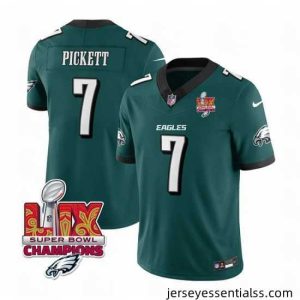 Philadelphia Eagles 7 Kenny Pickett Green 2025 Eagles Logo Super Bowl LIX Patch New F.U.S.E  Vapor Limited Stitched Football Jersey
