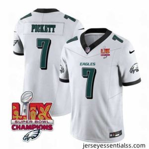 Philadelphia Eagles 7 Kenny Pickett White 2025 Eagles Logo Super Bowl LIX Patch New F.U.S.E  Vapor Limited Stitched Football Jersey