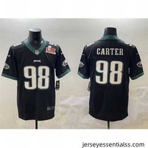 Philadelphia Eagles 98 Jalen Carter Black 2025 Super Bowl LIX Patch Vapor Untouchable Limited Stitched Football Jersey
