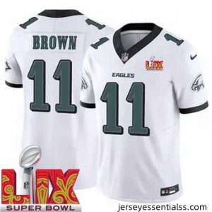 Philadelphia Eagles A.J. Brown #11 White 2024 2025 Super Bowl LIX F.U.S.E Stitched NFL Jersey
