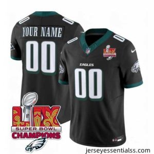 Philadelphia Eagles Active Player Custom Black 2025 Eagles Logo Super Bowl LIX Patch New F.U.S.E  Vapor Limited Stitched Football Jersey