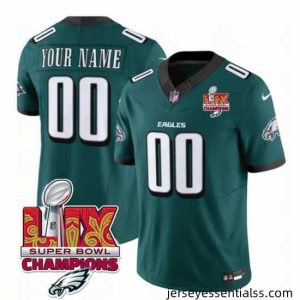 Philadelphia Eagles Active Player Custom Green 2025 Eagles Logo Super Bowl LIX Patch New F.U.S.E  Vapor Limited Stitched Football Jersey