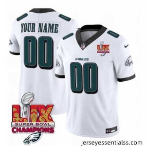Philadelphia Eagles Active Player Custom White 2025 Eagles Logo Super Bowl LIX Patch New F.U.S.E  Vapor Limited Stitched Football Jersey