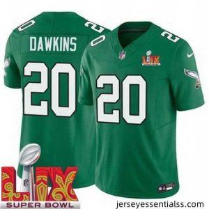 Philadelphia Eagles Brian Dawkins #20 Kelly Green 2024 2025 Super Bowl LIX F.U.S.E Stitched NFL Jersey