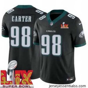 Philadelphia Eagles Jalen Carter #98 Black 2024 2025 Super Bowl LIX F.U.S.E Stitched NFL Jersey