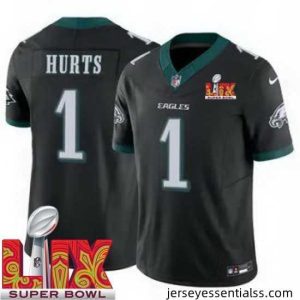 Philadelphia Eagles Jalen Hurts #1 Black 2024 2025 Super Bowl LIX F.U.S.E Stitched NFL Jersey
