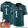Philadelphia Eagles Jalen Hurts #1 Green 2024 2025 Super Bowl LIX F.U.S.E Stitched NFL Jersey