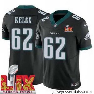Philadelphia Eagles Jason Kelce #62 Black 2024 2025 Super Bowl LIX F.U.S.E Stitched NFL Jersey