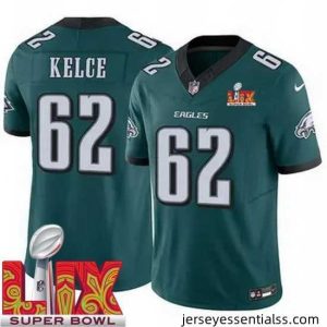 Philadelphia Eagles Jason Kelce #62 Green 2024 2025 Super Bowl LIX F.U.S.E Stitched NFL Jersey