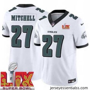 Philadelphia Eagles Quinyon Mitchell #27 White 2024 2025 Super Bowl LIX F.U.S.E Stitched NFL Jersey