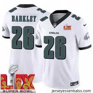 Philadelphia Eagles Saquon Barkley #26 White 2024 2025 Super Bowl LIX F.U.S.E Stitched NFL Jersey