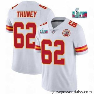 Toddler Kansas City Chiefs 62 Joe Thuney White Super Bowl LVII Patch Vapor Untouchable Limited Stitched Jersey