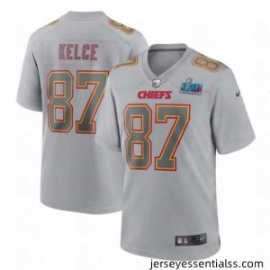 Toddler Kansas City Chiefs 87 Travis Kelce Grey Super Bowl LVII Patch Atmosphere Fashion Stitched Game Jersey