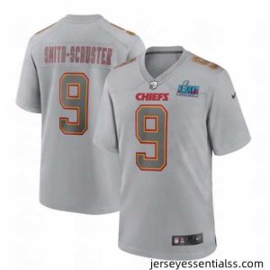Toddler Kansas City Chiefs 9 JuJu Smith Schuster Grey Super Bowl LVII Patch Atmosphere Fashion Stitched Game Jersey