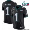 Toddler Philadelphia Eagles 1 Jalen Hurts Black Super Bowl LVII Patch And 2 Star C Patch Vapor Untouchable Limited Stitched Jersey