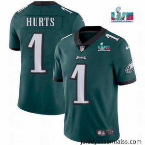 Toddler Philadelphia Eagles 1 Jalen Hurts Green Super Bowl LVII Patch Vapor Untouchable Limited Stitched Jersey