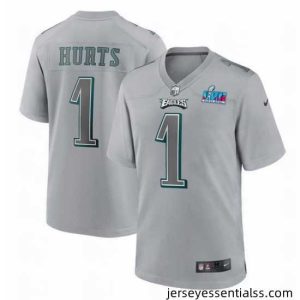 Toddler Philadelphia Eagles 1 Jalen Hurts Grey Super Bowl LVII Patch Atmosphere Fashion Stitched Game Jersey
