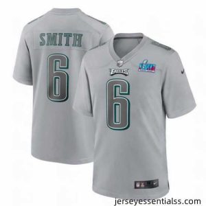 Toddler Philadelphia Eagles 6 DeVonta Smith Grey Super Bowl LVII Patch Atmosphere Fashion Stitched Game Jersey
