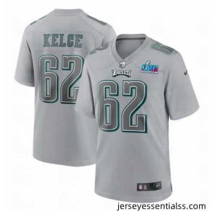 Toddler Philadelphia Eagles 62 Jason Kelce Grey Super Bowl LVII Patch Atmosphere Fashion Stitched Game Jersey