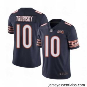Mens Chicago Bears 10 Mitchell Trubisky Navy Blue Team Color 100th Season Limited Football Jersey