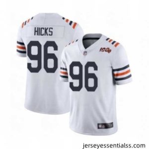 Mens Chicago Bears 96 Akiem Hicks White 100th Season Limited Football Jersey