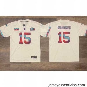 Men's Kansas City Chiefs #15 Patrick Mahomes White Super Bowl LVII Patch Vapor Untouchable Limited Stitched Jersey