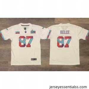 Men's Kansas City Chiefs #87 Travis Kelce White Super Bowl LVII Patch Vapor Untouchable Limited Stitched Jersey