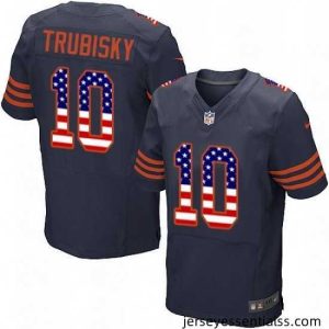 Mens Nike Chicago Bears 10 Mitchell Trubisky Elite Navy Blue Alternate USA Flag Fashion NFL Jersey