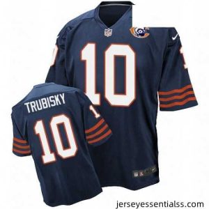 Mens Nike Chicago Bears 10 Mitchell Trubisky Elite Navy Blue Throwback NFL Jersey
