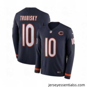 Mens Nike Chicago Bears 10 Mitchell Trubisky Limited Navy Blue Therma Long Sleeve NFL Jersey