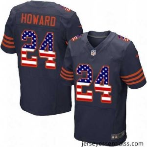 Mens Nike Chicago Bears 24 Jordan Howard Elite Navy Blue Alternate USA Flag Fashion NFL Jersey