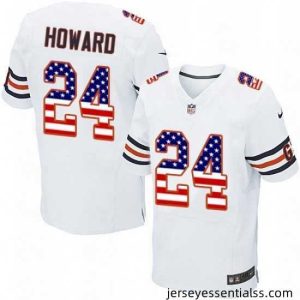 Mens Nike Chicago Bears 24 Jordan Howard Elite White Road USA Flag Fashion NFL Jersey