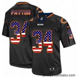 Mens Nike Chicago Bears 34 Walter Payton Elite Black USA Flag Fashion NFL Jersey