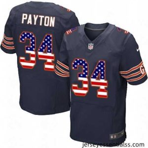Mens Nike Chicago Bears 34 Walter Payton Elite Navy Blue Home USA Flag Fashion NFL Jersey