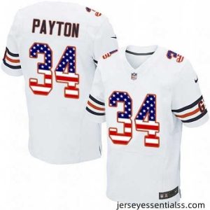 Mens Nike Chicago Bears 34 Walter Payton Elite White Road USA Flag Fashion NFL Jersey