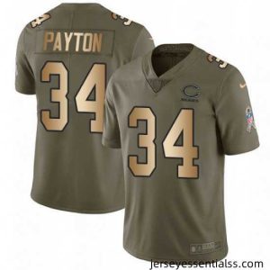 Mens Nike Chicago Bears 34 Walter Payton Limited OliveGold Salute to Service NFL Jersey