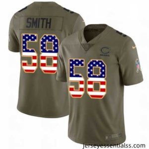 Mens Nike Chicago Bears 58 Roquan Smith Limited Olive USA Flag 2017 Salute to Service NFL Jersey