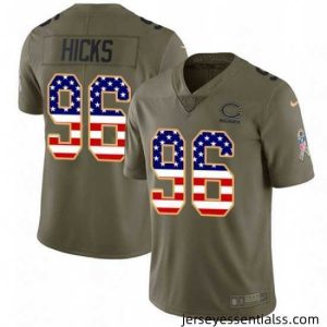 Mens Nike Chicago Bears 96 Akiem Hicks Limited OliveUSA Flag Salute to Service NFL Jersey