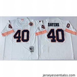 Mitchell Ness Bears #40 Gale Sayers Throwback Mens White Throwback Stitched NFL Jerseys