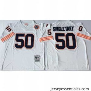 Mitchell Ness Bears #50 Mike Singletary White Throwback Stitched NFL Jerseys
