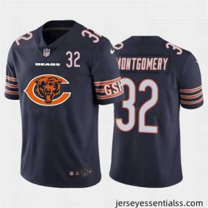 Nike Bears 32 David Montgomery Navy Team Big Logo Number Vapor Untouchable Limited Jersey