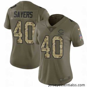 Nike Bears #40 Gale Sayers Olive Camo Womens Stitched NFL Limited 2017 Salute to Service Jersey