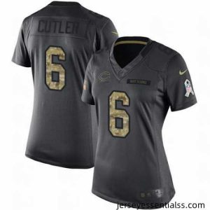 Nike Bears #6 Jay Cutler Black Womens Stitched NFL Limited 2016 Salute to Service Jersey
