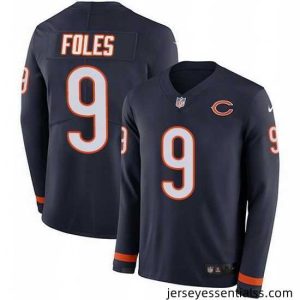 Nike Bears 9 Nick Foles Navy Blue Team Color Stitched NFL Limited Therma Long Sleeve Jersey