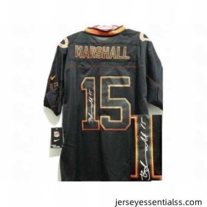 Nike Chicago Bears 15 Brandon Marshall Black Elite Light Out Signed NFL Jersey
