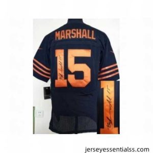 Nike Chicago Bears 15 Brandon Marshall Blue Elite Orange Number Signed NFL Jersey