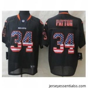 Nike Chicago Bears 34 Walter Payton Black Elite USA Flag Fashion NFL Jersey