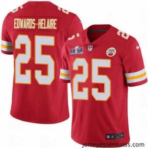 Nike Chiefs 25 Clyde Edwards Helaire Red Team Color Bound Stitched NFL Vapor Untouchable Limited 2024 Super Bowl LVIII Jersey