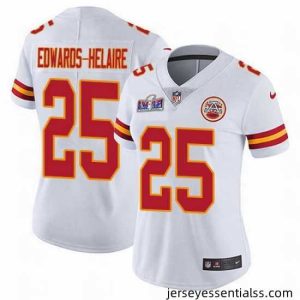 Nike Chiefs 25 Clyde Edwards Helaire White Bound Stitched NFL Vapor Untouchable Limited 2024 Super Bowl LVIII Jersey
